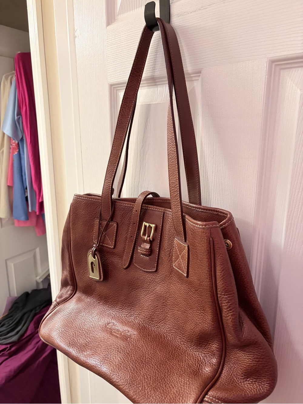 Pebbled Brown Leather Tote with Dual Shoulder Straps